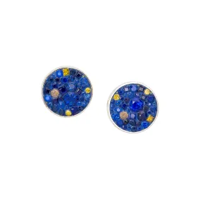 -Deep Ocean Sapphire & Diamond Stud Earrings