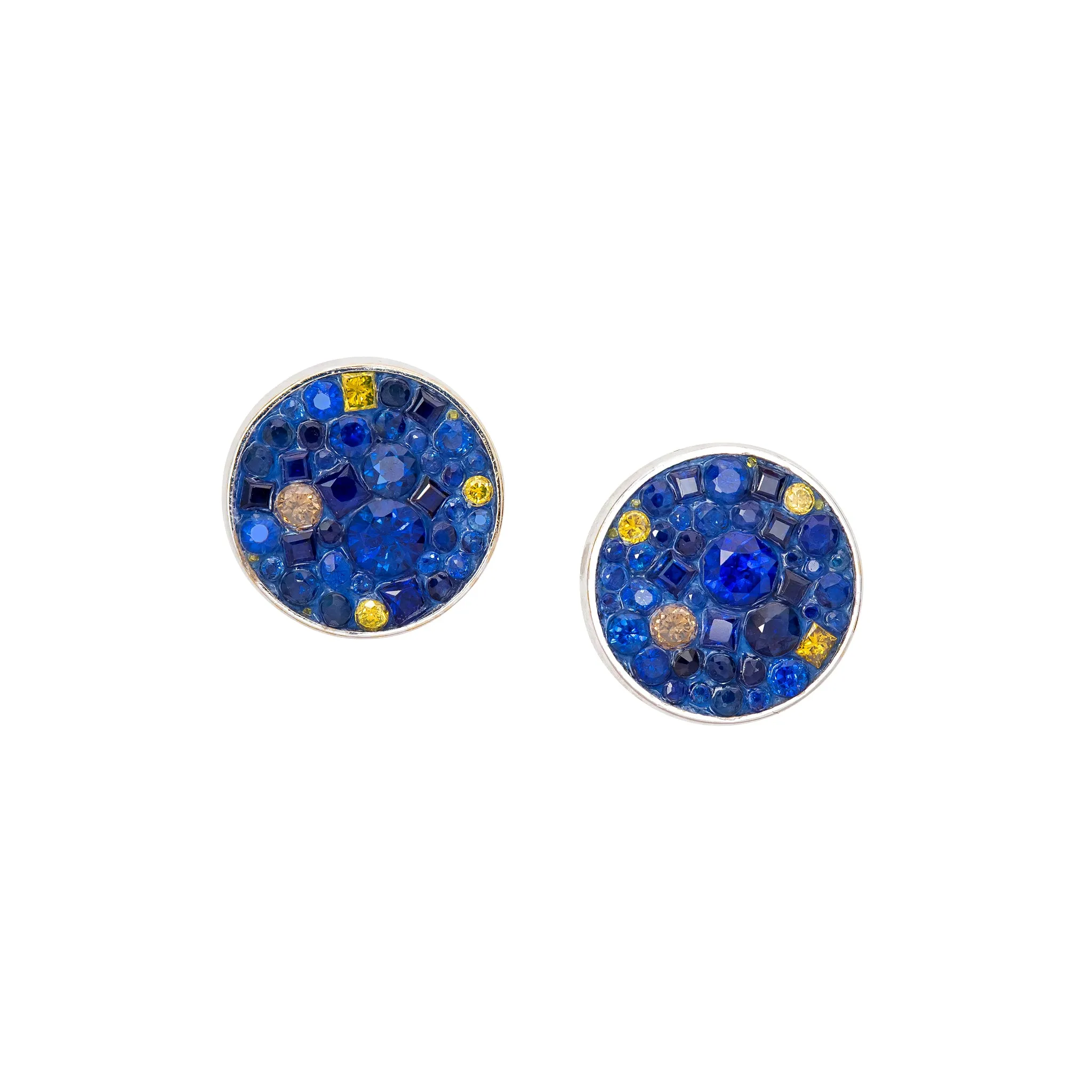 -Deep Ocean Sapphire & Diamond Stud Earrings