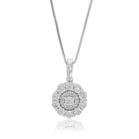 1/12 cttw Lab Grown Round Cut Diamond Accent Pendant Necklace .925 Sterling Silver For Women 1/3 Inch With 18 Inch Chain