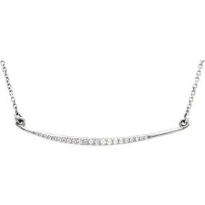 14K White 1/8 CTW Diamond Curved Bar 16" Necklace