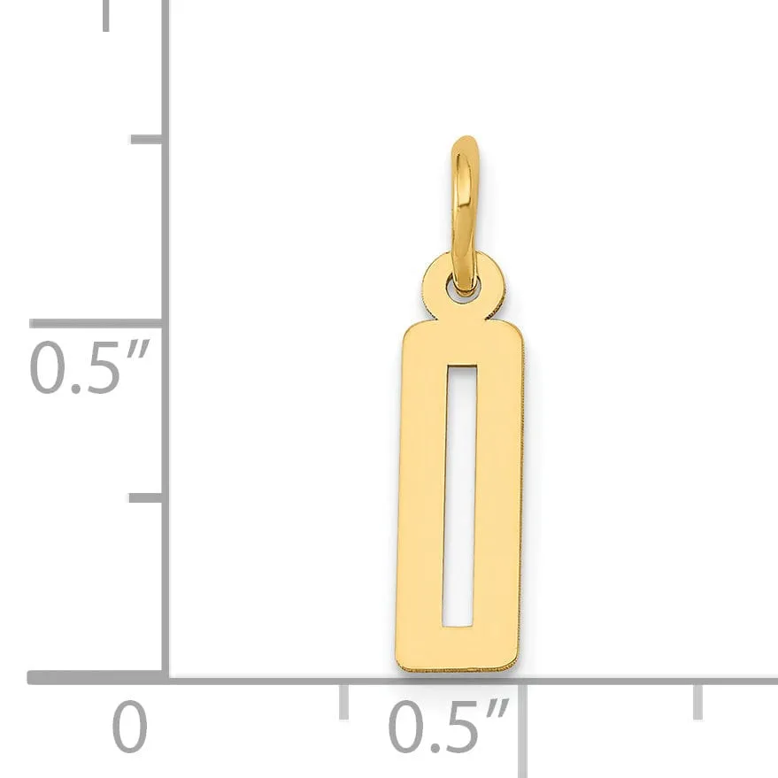 14K Yellow Gold Polished Finish Small Size Elongated Shape Number 0 Charm Pendant
