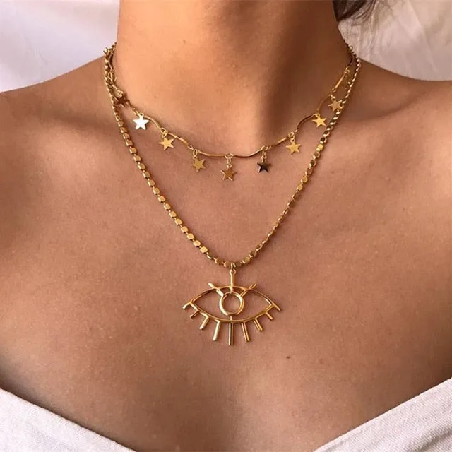 17KM New Multilayer Cross Gold Pendant Necklaces For Women Punk Letter Choker Necklace 2020 Fashion Words Jewelry Party Gift