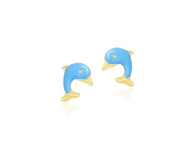 18K Gold Blue Dolphin Earrings <br> Pugs & Paws Collection