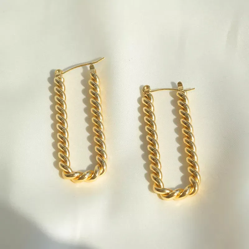 18K Gold-Filled Rectangle Twist Hoop Earrings