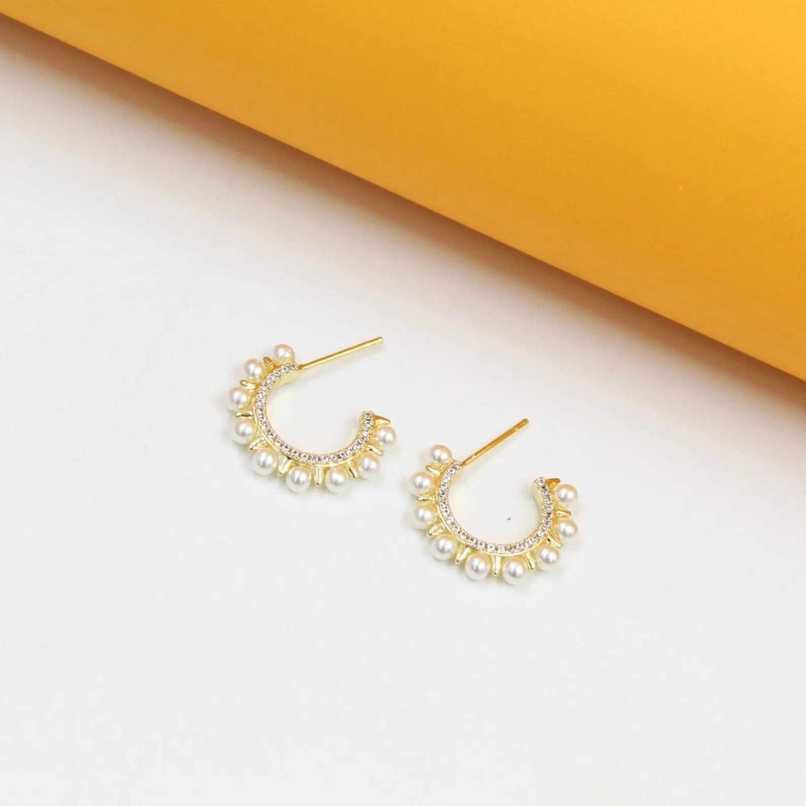 18K Gold Filled Spike Pearl Open Hoops (K269)(K103A)(K103)