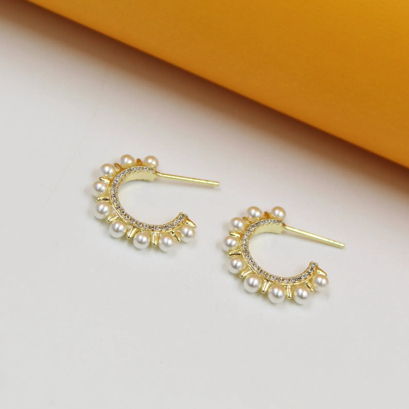 18K Gold Filled Spike Pearl Open Hoops (K269)(K103A)(K103)