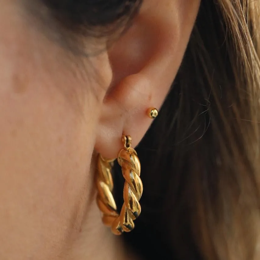 18K Gold-Filled Twisted Gold Hoop Earrings