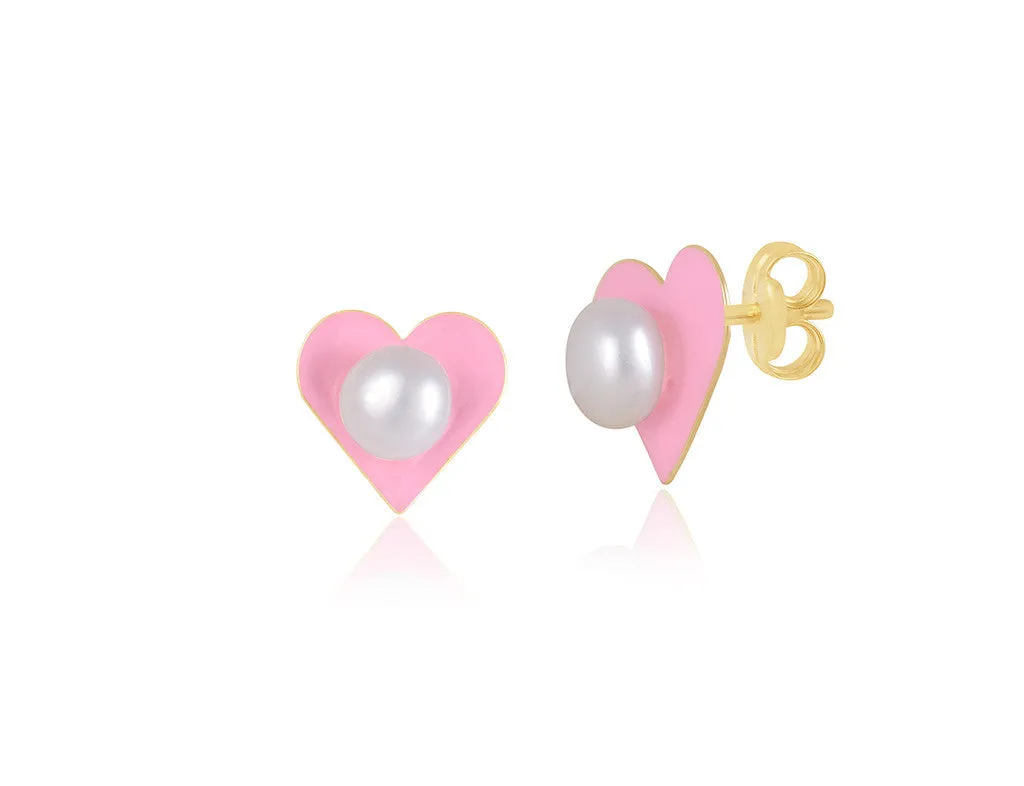 18K Gold Pearly Pink Earrings <br> Young at Art Collection