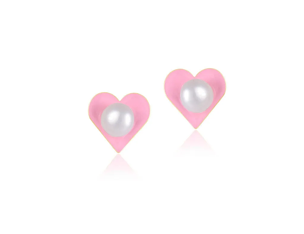 18K Gold Pearly Pink Earrings <br> Young at Art Collection
