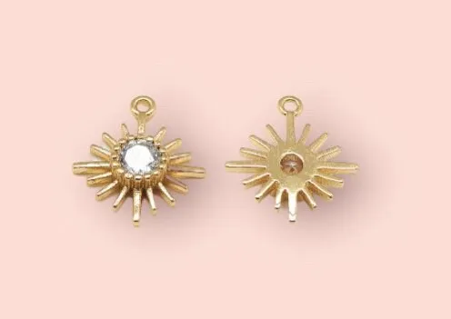 18K Gold Plated Huggies Hoop Sunburst star flower charm Earrings dangly