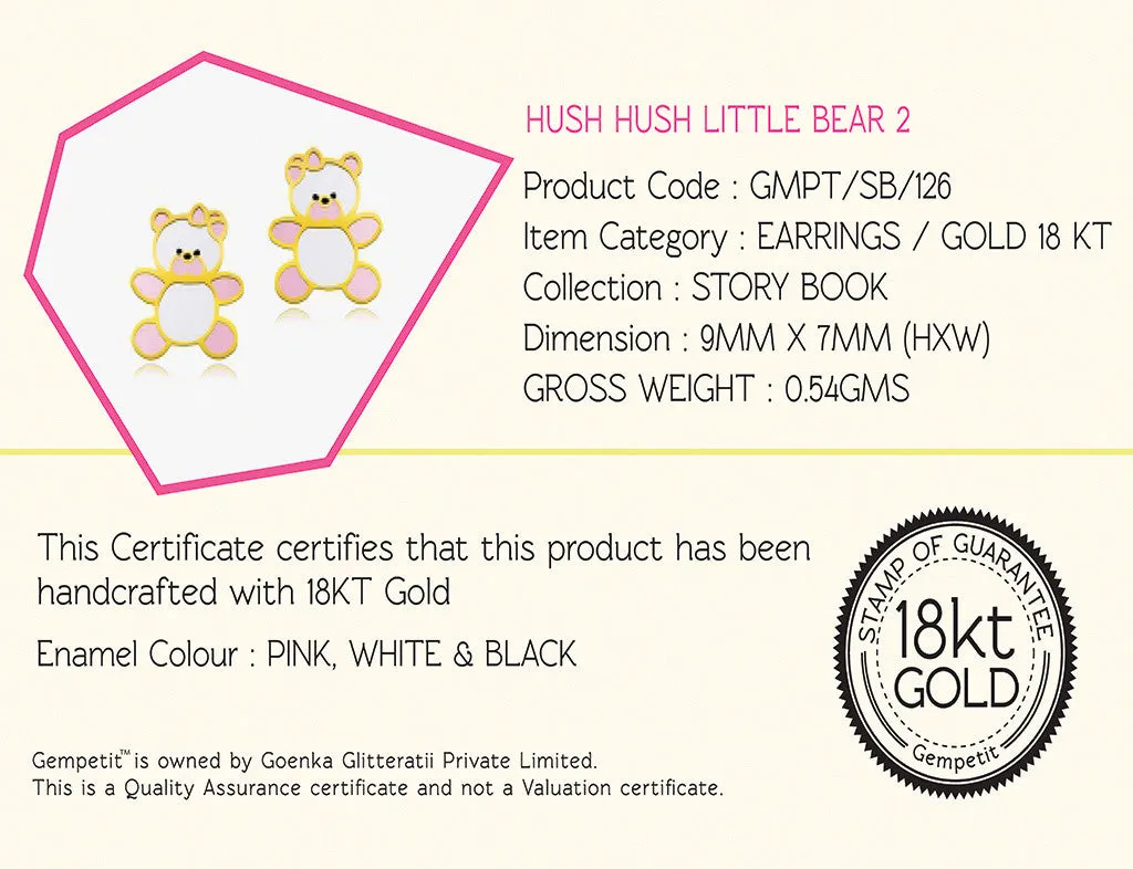 18K Hush Hush Little Bear 2 Earrings <br> Storybook Collection