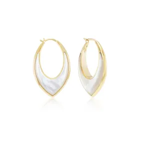 18K Yellow Gold Mother of Pearl Inlay Stardust Hoops