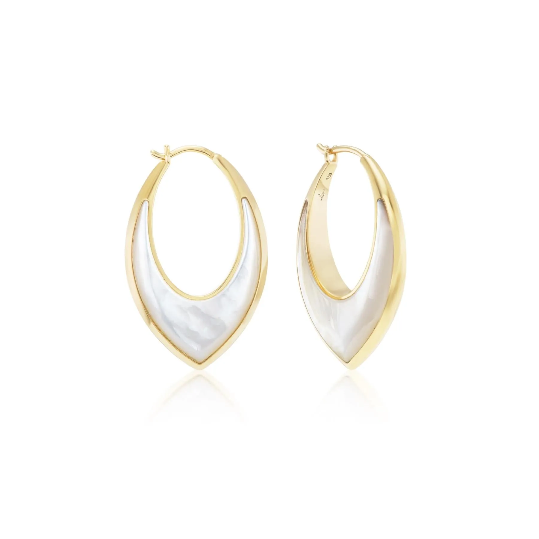 18K Yellow Gold Mother of Pearl Inlay Stardust Hoops