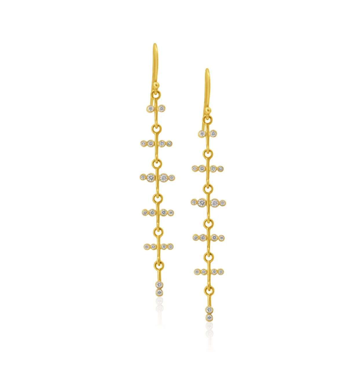 18KY Long Binode Acacia Diamond Earrings