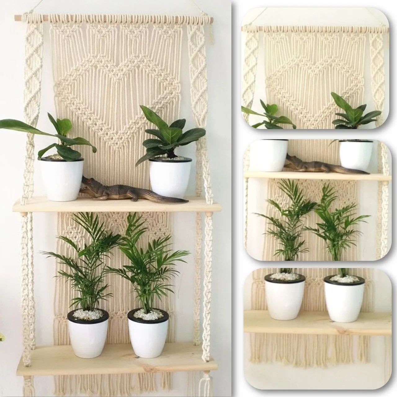2-Tier Macrame Hanging Shelf