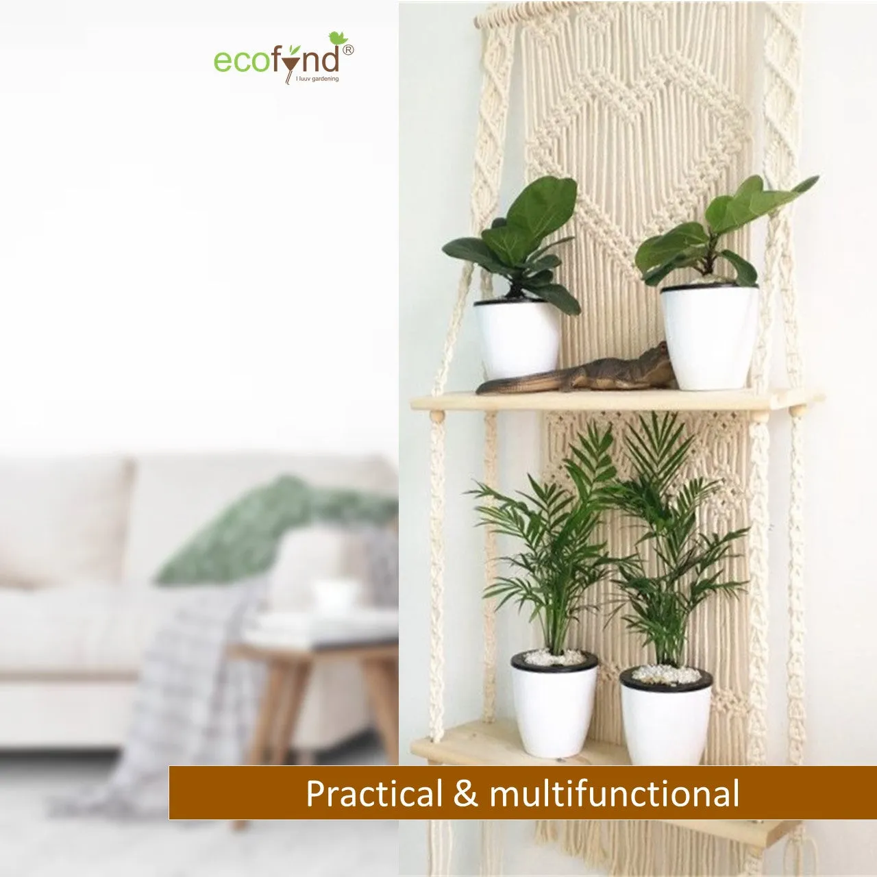 2-Tier Macrame Hanging Shelf