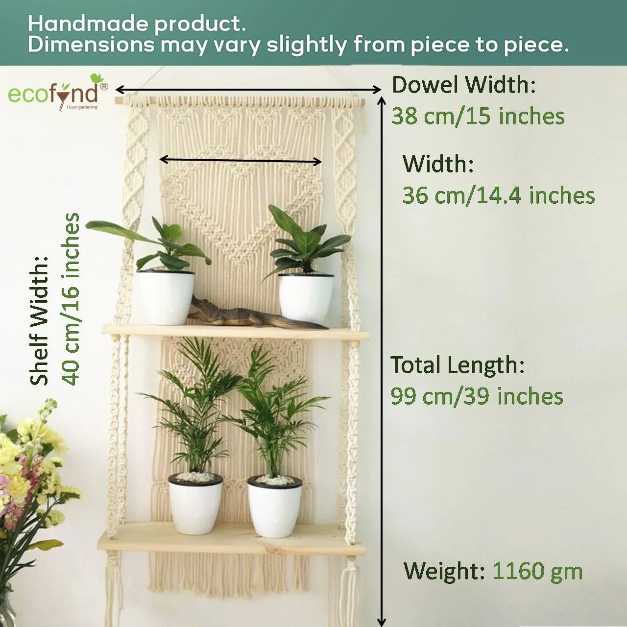2-Tier Macrame Hanging Shelf