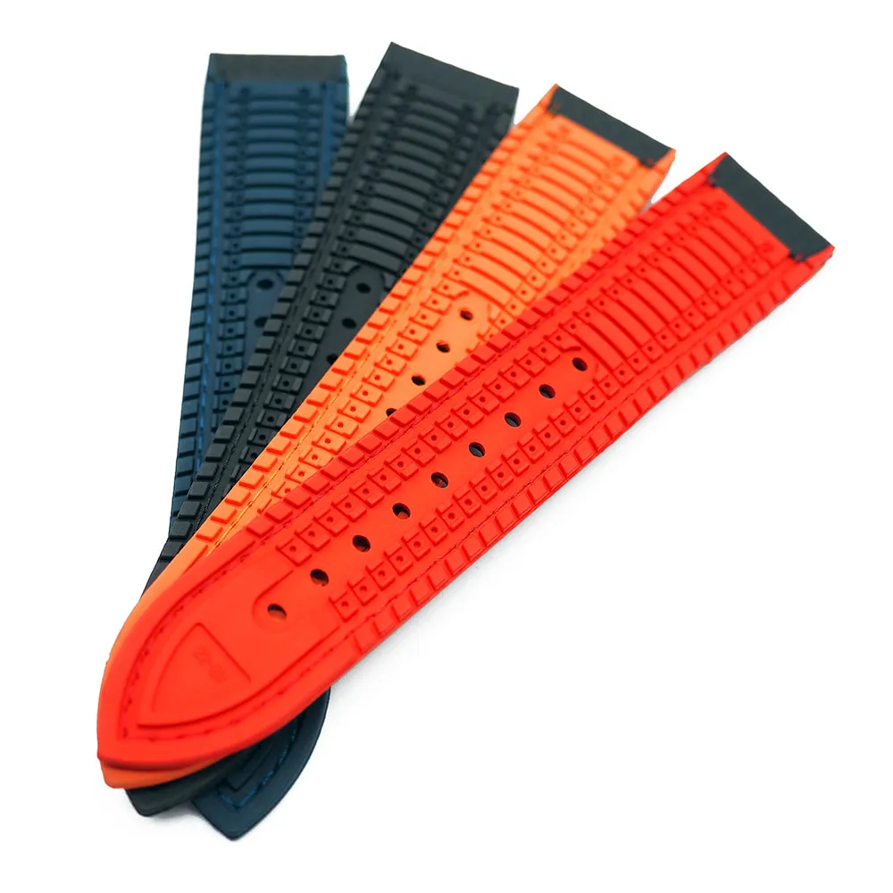 20mm, 22mm, 24mm Black Carbon Fiber Rubber Watch Strap, Blue Stitching