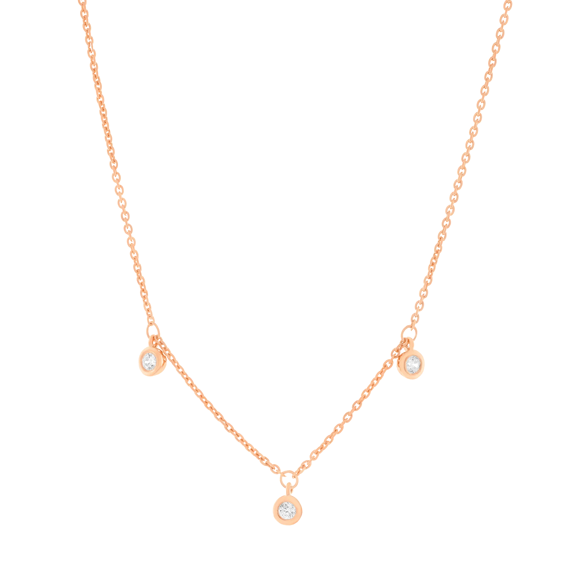 3 Diamonds Bezel Necklace - 14K White Gold