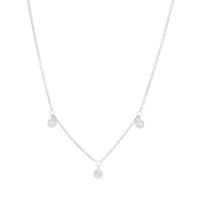 3 Diamonds Bezel Necklace - 14K White Gold