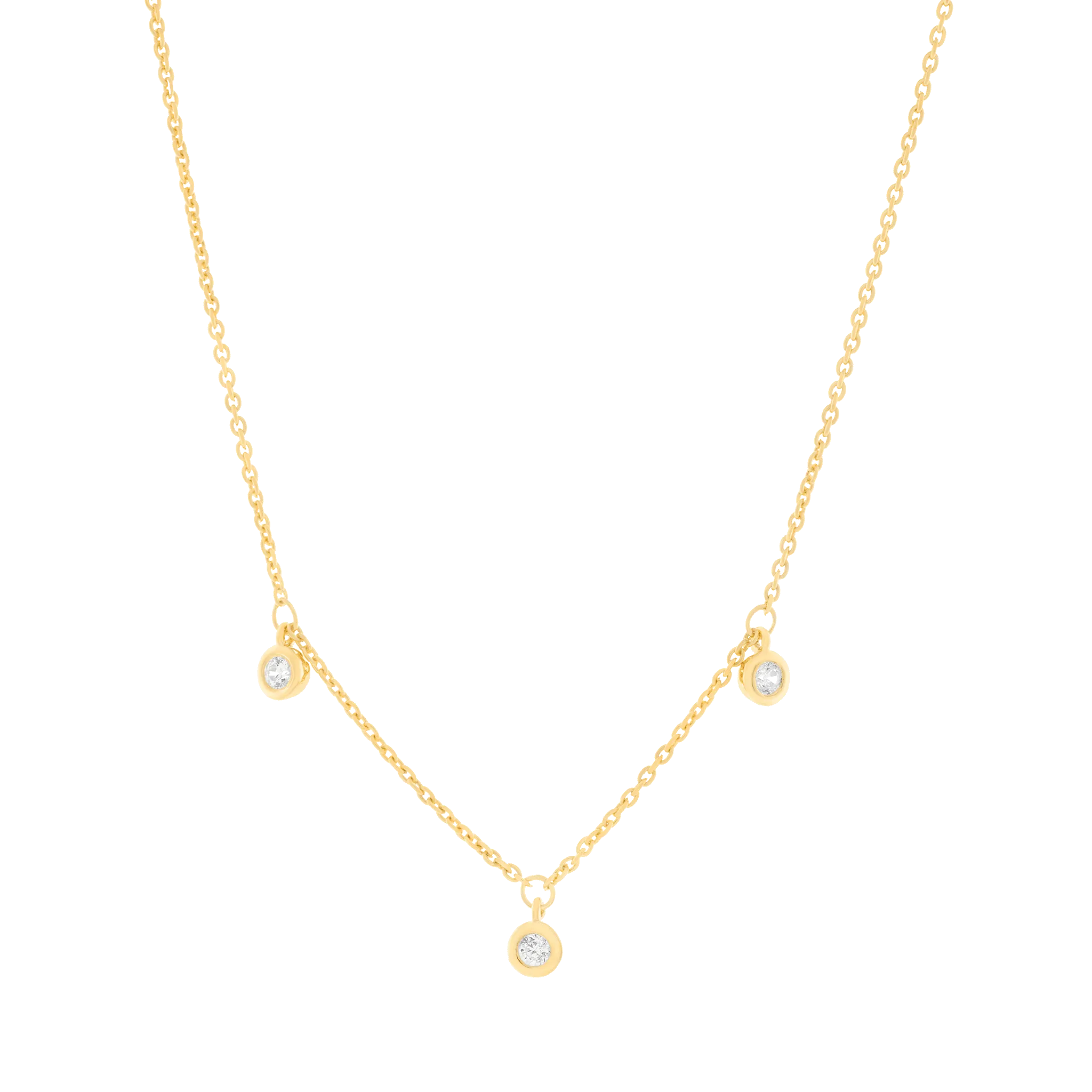 3 Diamonds Bezel Necklace - 14K White Gold