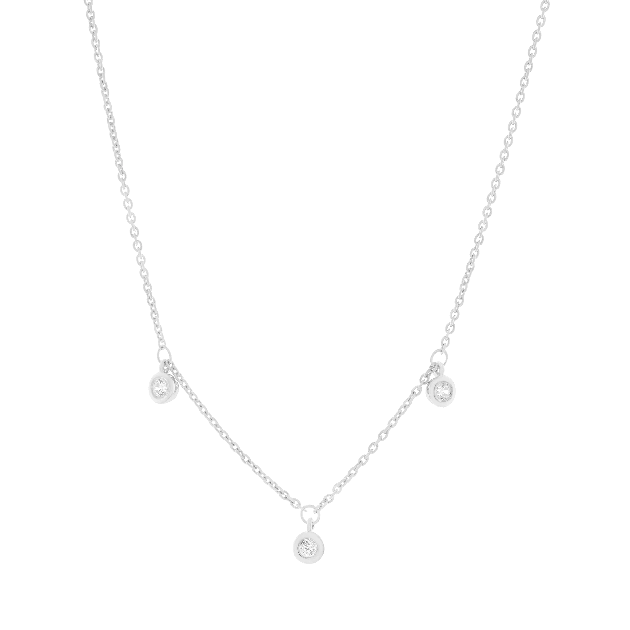 3 Diamonds Bezel Necklace - 14K Yellow Gold