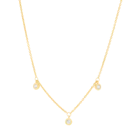 3 Diamonds Bezel Necklace - 14K Yellow Gold