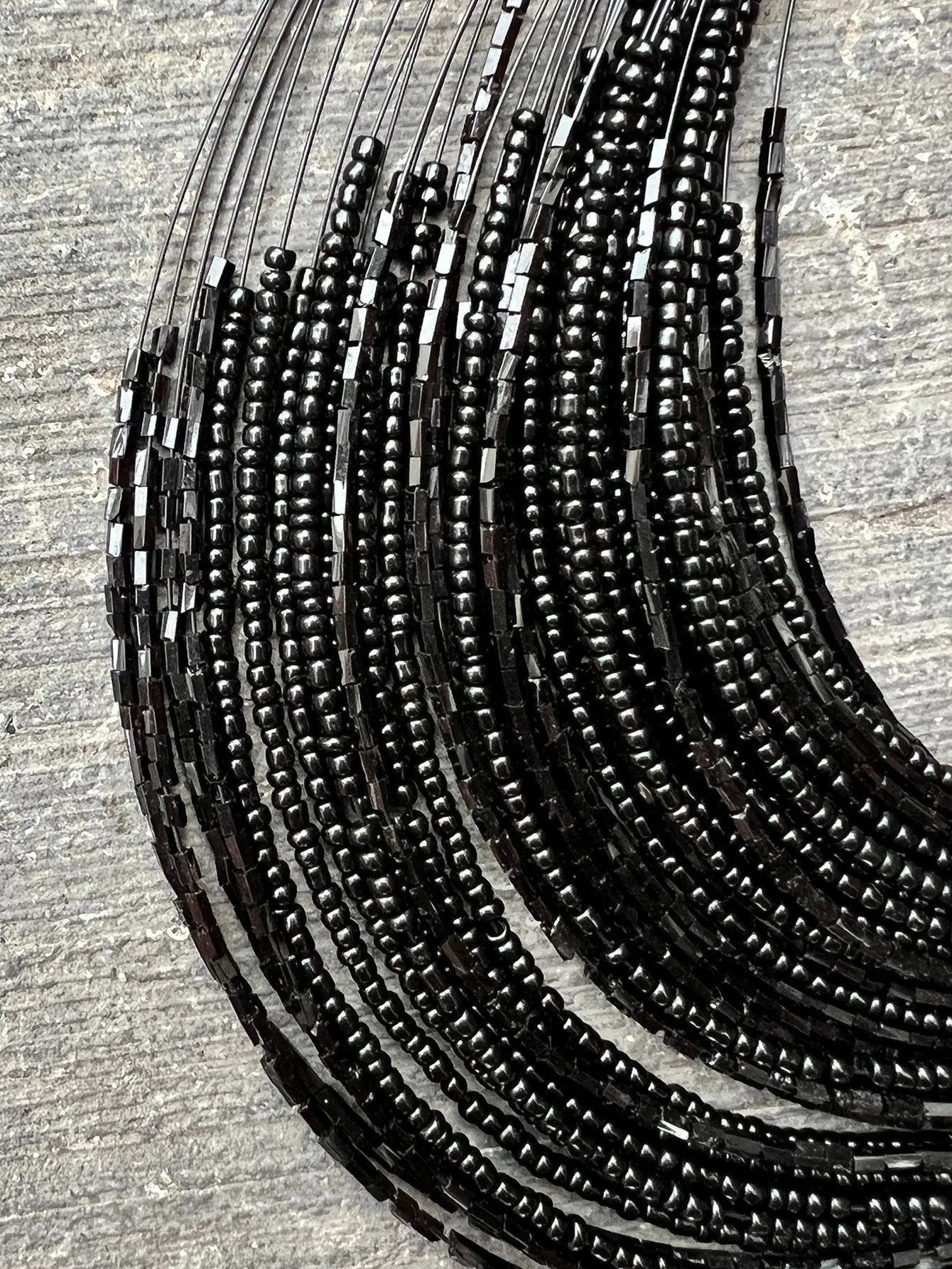 3pcs/set Bohemian Black Fish Wire Multi-layered Beaded Necklace And  Earrings