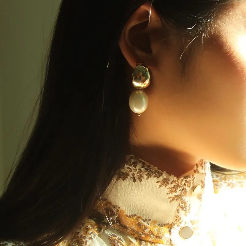 Asymmetrical Cloisonne Pearl Handmade Drop Earrings