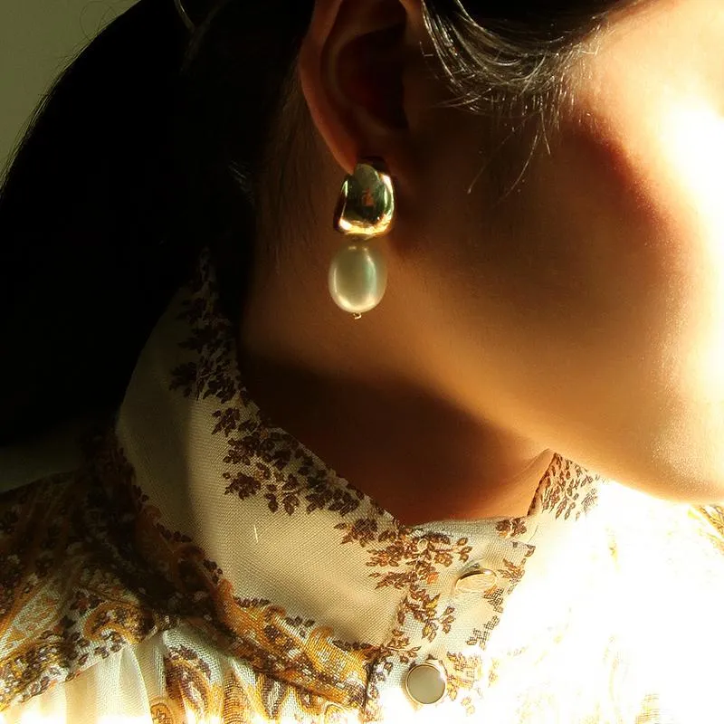 Asymmetrical Cloisonne Pearl Handmade Drop Earrings