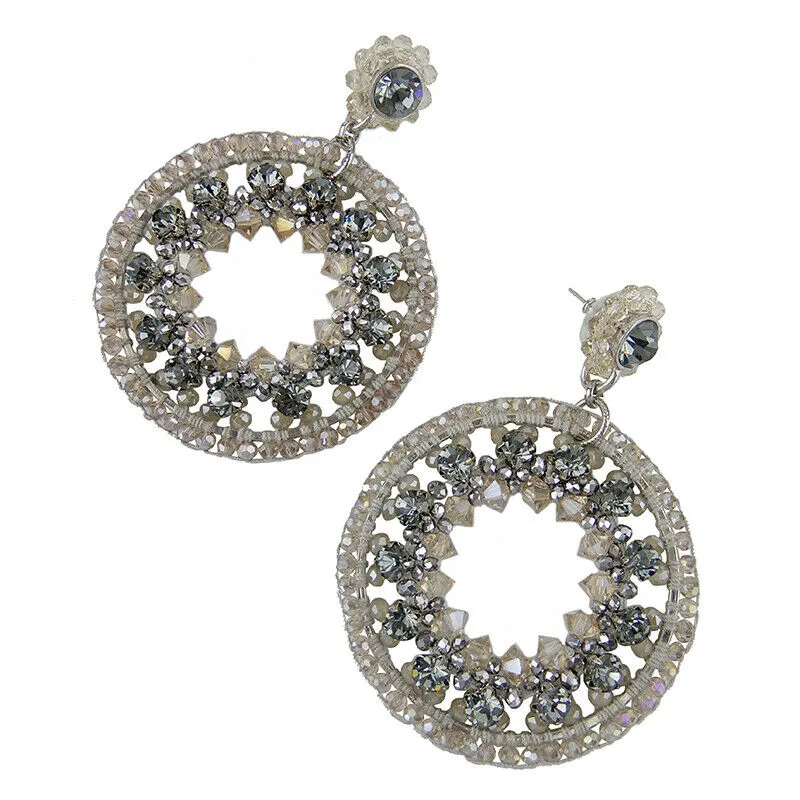 Bead Weaving Hoop Statement Handmade Earrings