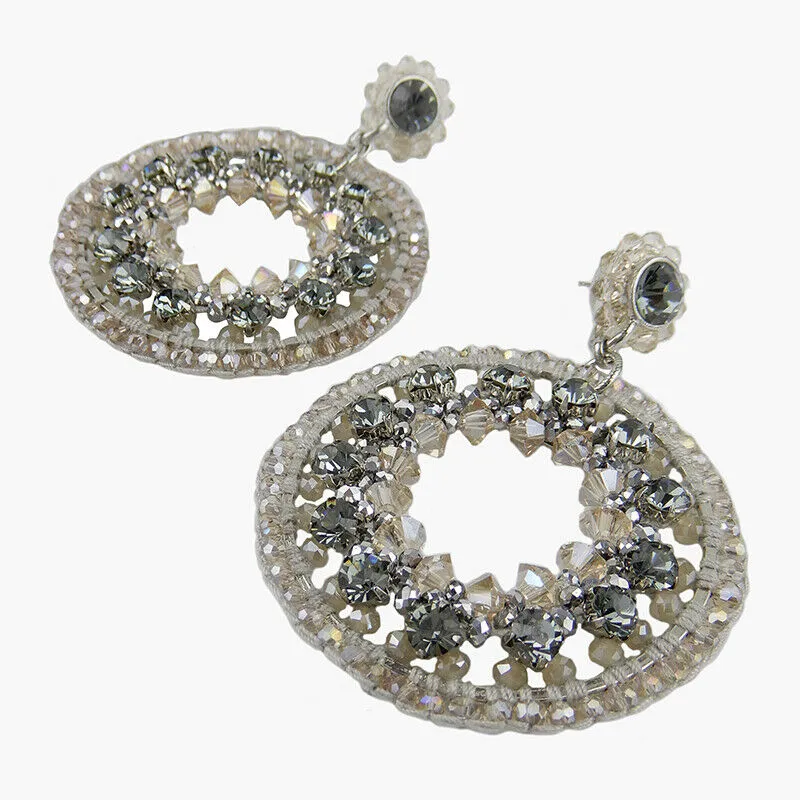 Bead Weaving Hoop Statement Handmade Earrings
