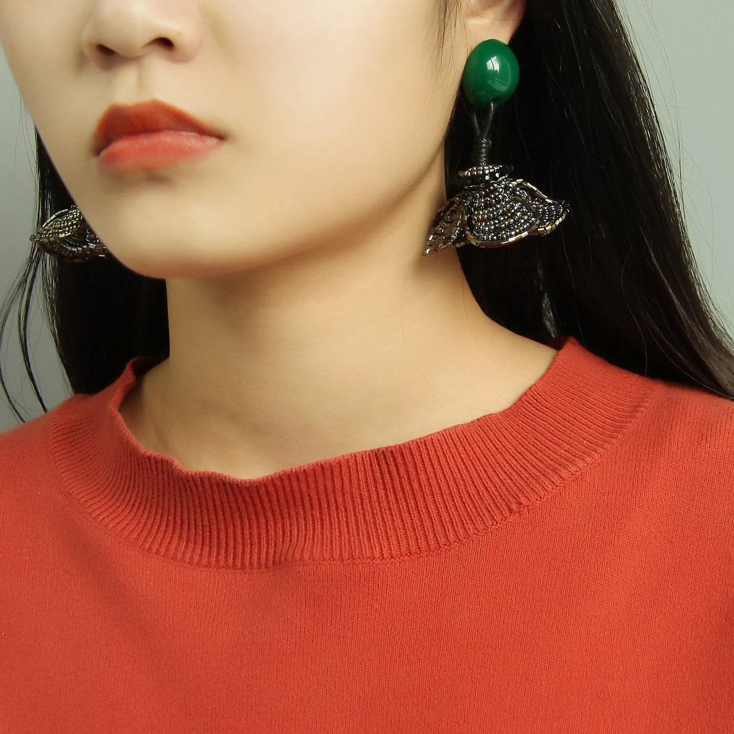 Beaded Flower Handmade Drop Earrings