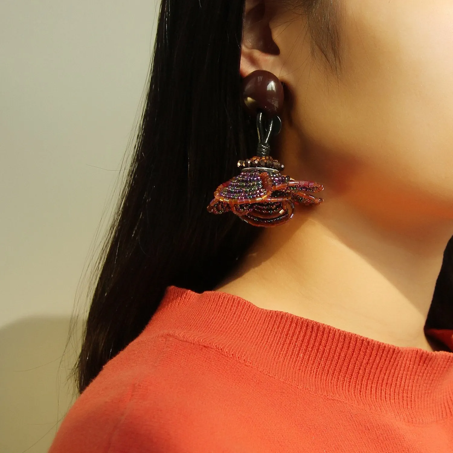 Beaded Flower Handmade Drop Earrings