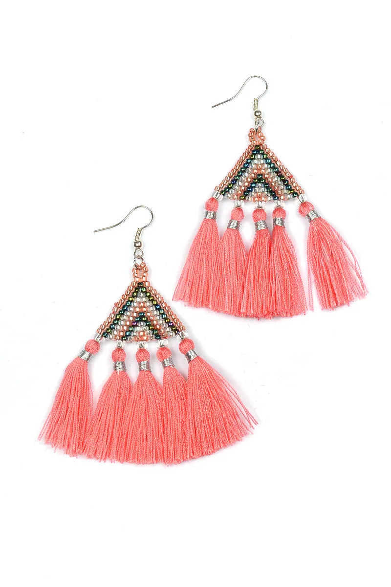 Beaded Triangle Tassel Earrings