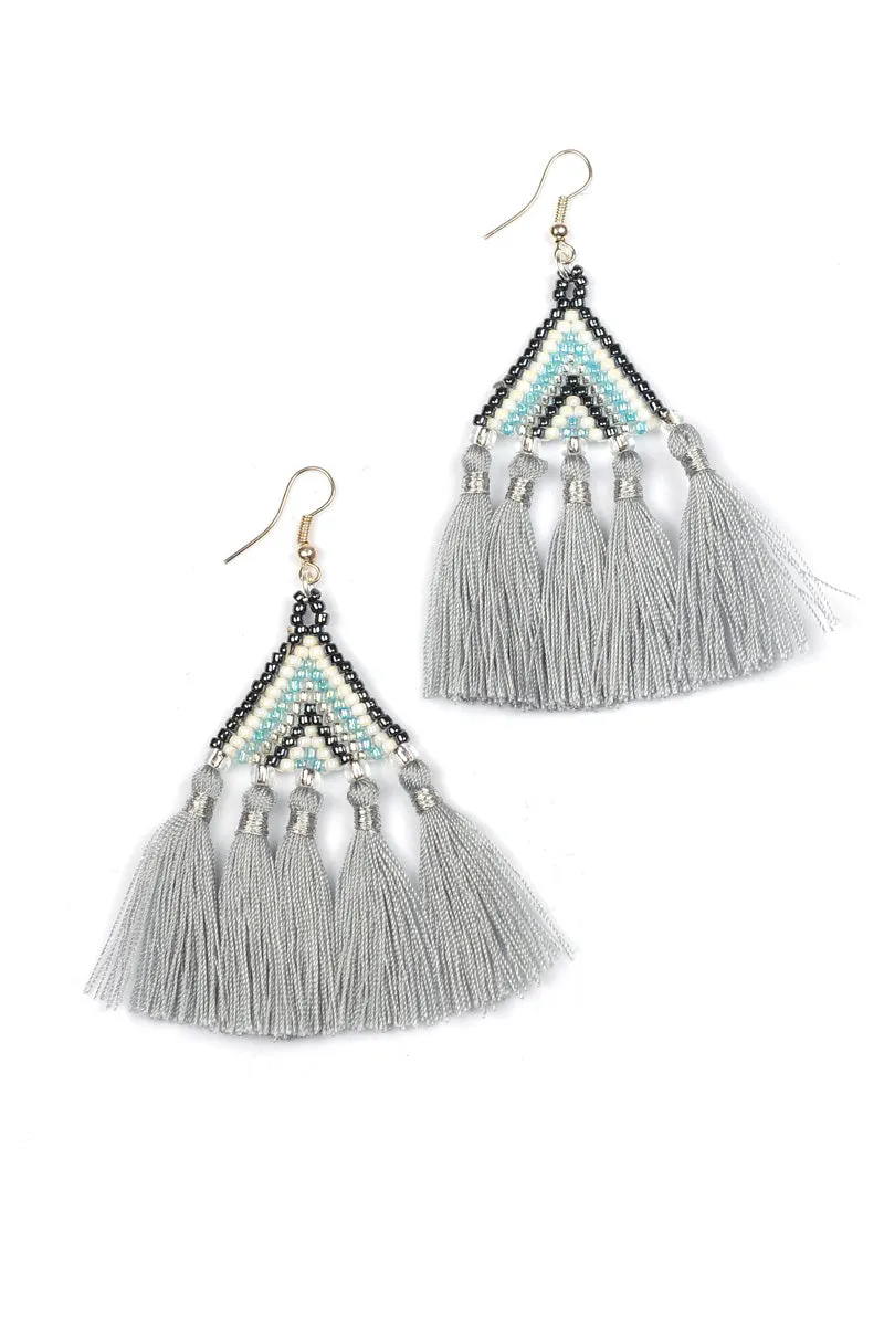 Beaded Triangle Tassel Earrings