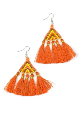 Beaded Triangle Tassel Earrings