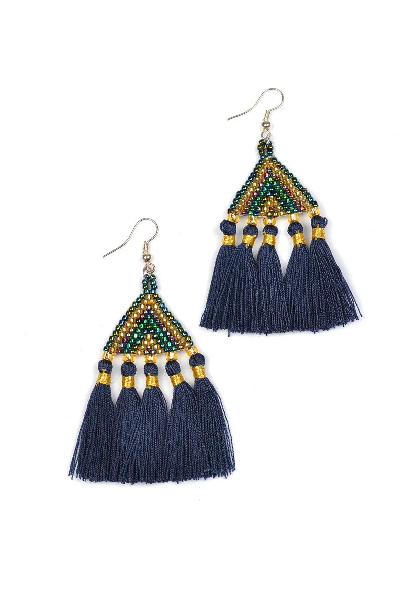 Beaded Triangle Tassel Earrings