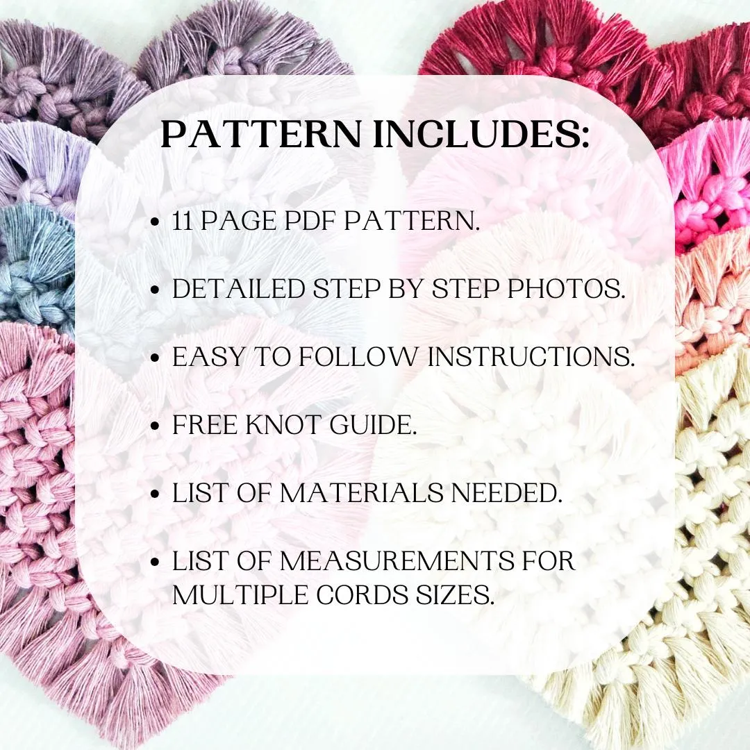 Beginner macrame heart coaster pdf pattern.