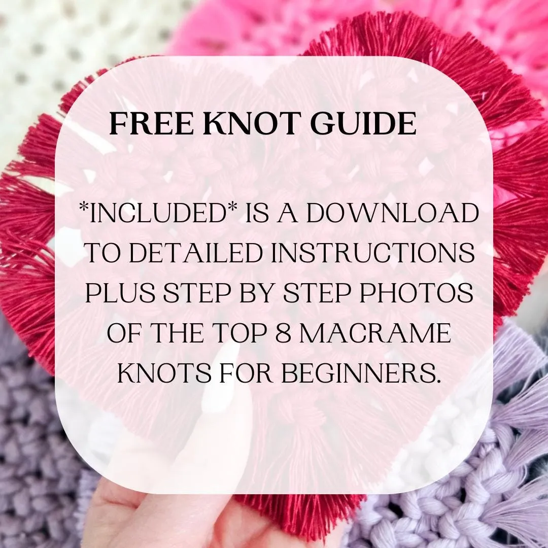 Beginner macrame heart coaster pdf pattern.