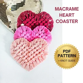 Beginner macrame heart coaster pdf pattern.