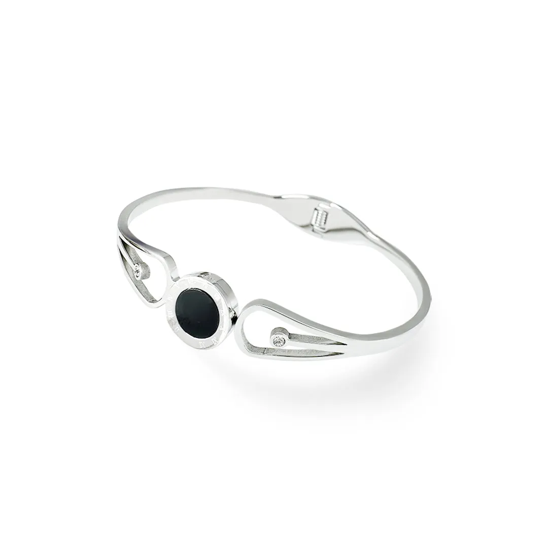 Black Gemstone Open Cuff Bracelet - 21