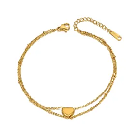 Bohemia Double Layers Love Heart Charm Anklet For Women