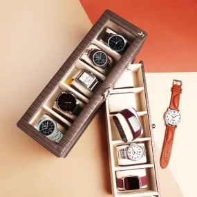 Bronx II Leather Watch Box / Case | 100% Genuine Leather | Can Hold 10 Watches | Acrylic Glass Top | Color:  Stitch Brown