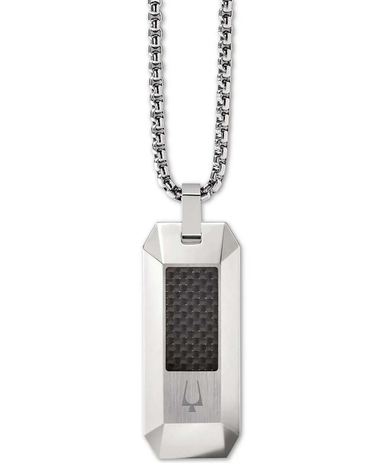 Bulova J96N001 Carbon Fiber Dog Tag Pendant Necklace in Stainless Steel, 26"   2" Extender Men Jewelry