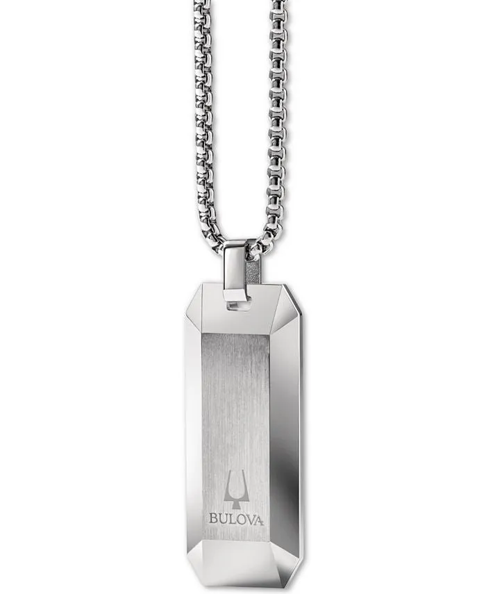 Bulova J96N001 Carbon Fiber Dog Tag Pendant Necklace in Stainless Steel, 26"   2" Extender Men Jewelry