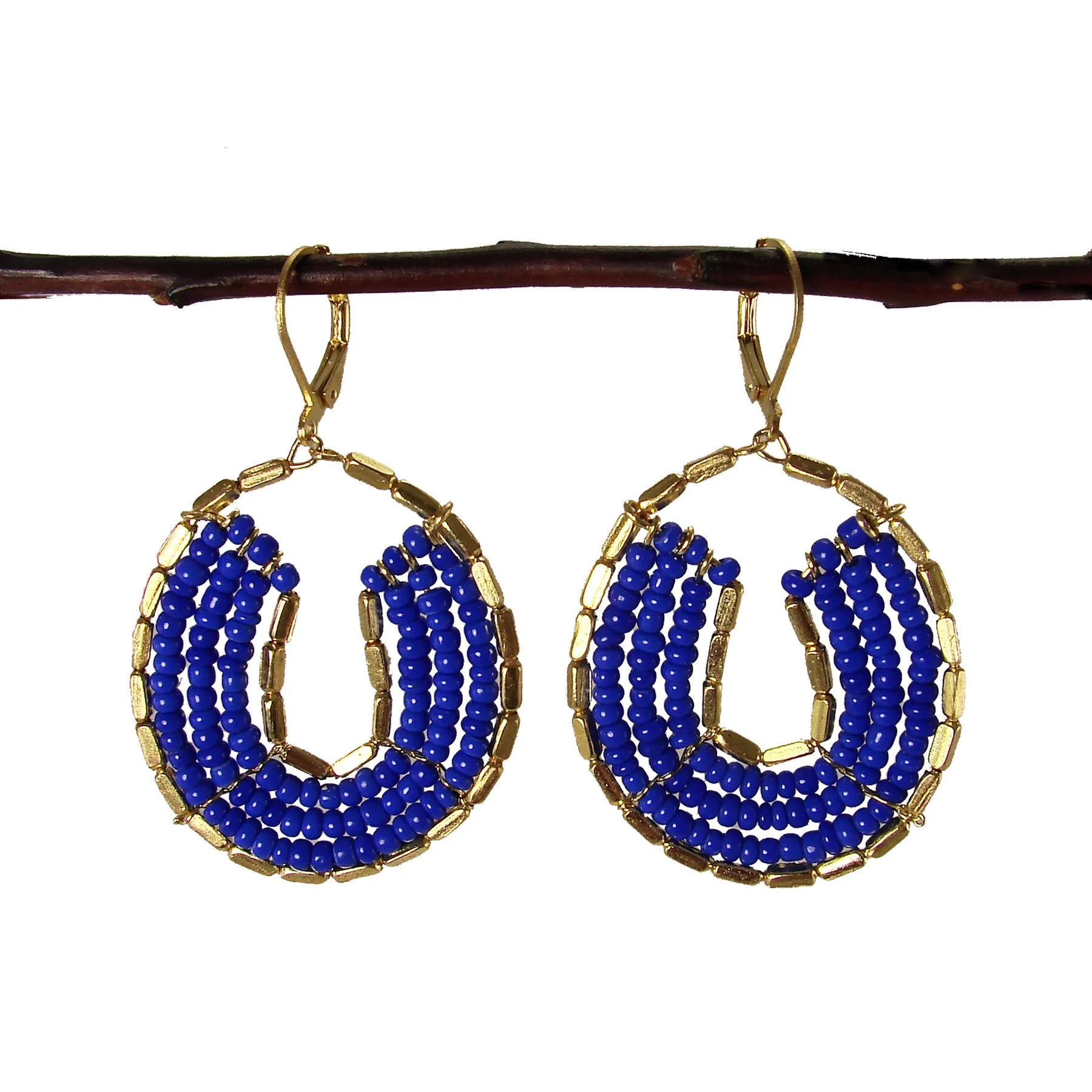 Byzantine Beaded Earrings - Cobalt Blue