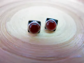Carnelian 6mm Square Minimalist Stud Earrings in 925 Sterling Silver