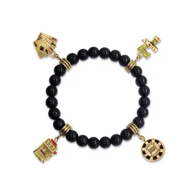 Casino Genuine Onyx Charm Bracelet | Handmade in USA | 4 Hand-Painted Charms