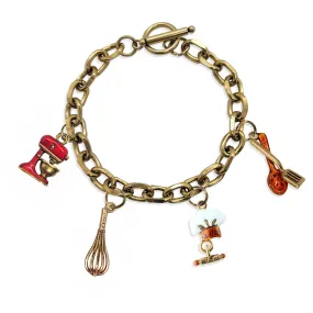 Chef Toggle Charm Bracelet | 4 Handpainted Charms | Antique Gold or Antique Silver Finish